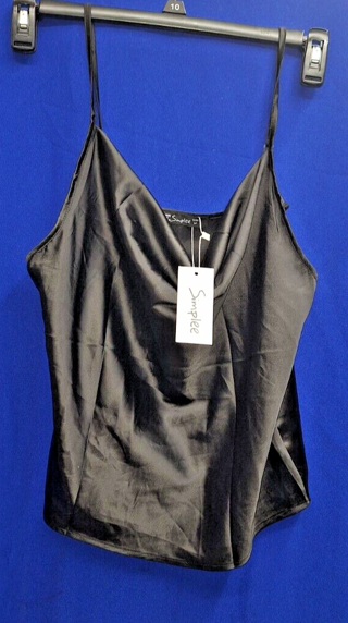 NEW Sexy Black Satin Blouse Cami Loose Front Tank Shirt GORGEOUS Size M