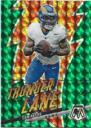 2023 MOSAIC CAM AKERS THUNDER LANE GREEN PRIZM REFRACTOR INSERT CARD