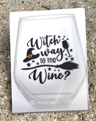 HALLOWEEN DRINKING GLASS RUB ON TRANSFER STICKER STYLE 2 WITCH WAY TO THE WINE 