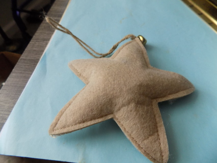 5 inch tall burlap and felt star ornament with jingle bell on jute string 3 3