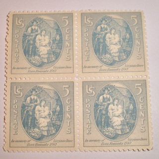 Scott #796, Virginia Dare, Pane of 4 Useable 5¢ US Postage Stamps