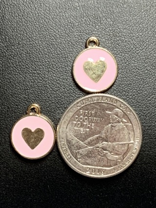 ROUND COLORED HEART CHARMS~#6~PINK~SET OF 2~FREE SHIPPING!