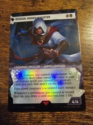 Magic the gathering mtg Roshan Hidden Magister borderless foil card Assassins Creed