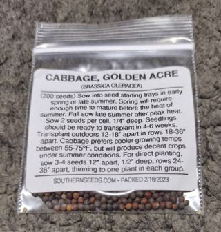 200 Golden Acre Cabbage Seeds