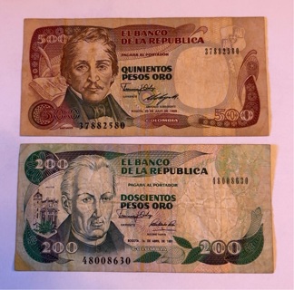 Two Vintage Colombian Banknotes