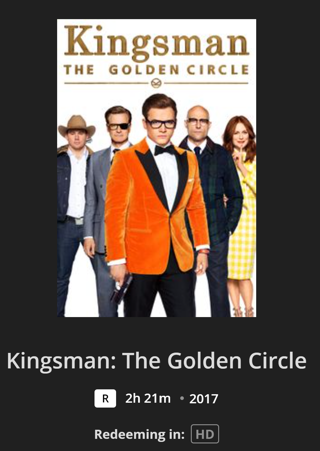 Kingsman: The Golden Circle MA VUDU HD Digital Movie Code