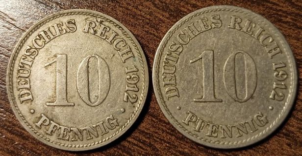 1912's Germany 10 ReichPfennig Full bold dates!