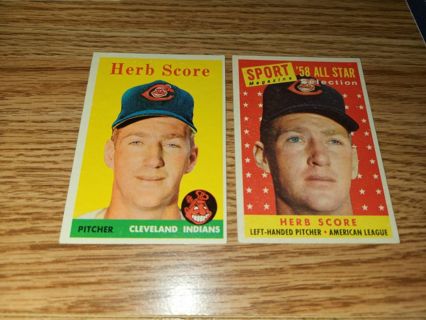 1958 Topps Baseball Herb Score #352 & #495 All-Star,Cleveland Indians,EX condition, Free Shipping!7