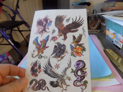 Sheet # 1 Temporary Tattoos Eagles and snakes