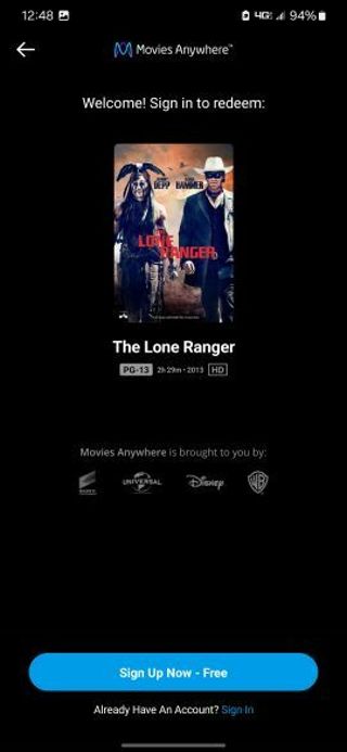The lone ranger Digital HD movie code MA/VUDU/iTunes