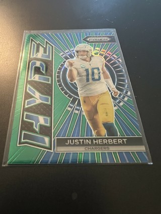 Justin Herbert Green Prizm Hype Refractor 2023 #H-4 L.A. Chargers