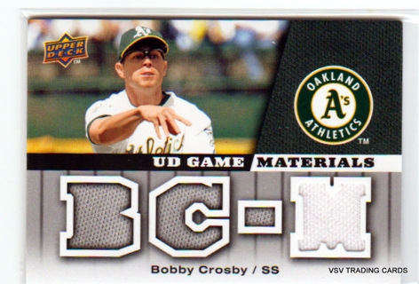 Bobby Crosby, 2009 Upper Deck Game Jersey RELIC Card #GM-CR, Oakland Athletics, (LB20)