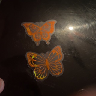 Orange holographic butterfly stickers