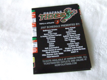 2017 Norfolk Tides Pocket Minor Baseball Schedule 