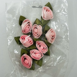 Vintage Pink Ribbon Roses Green Leaves 