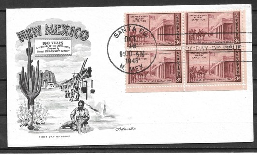 1946 Sc944 Santa Fe Kearny Expedition block of 4 FDC