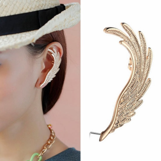 NEW (4-Pack) Angel Wing Feathers Golden Ear Clip Left Ear Cuff Clip (No Piercing) FREE SHIPPING