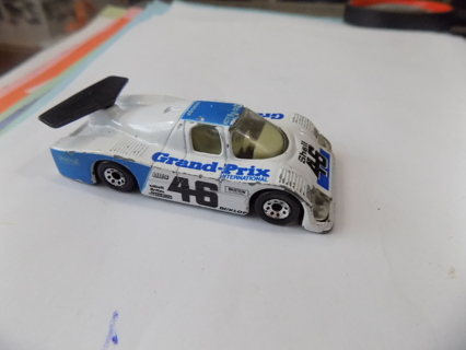 Vintage Matchbox Grand Prix Race Car white & blue black fin in read # 48