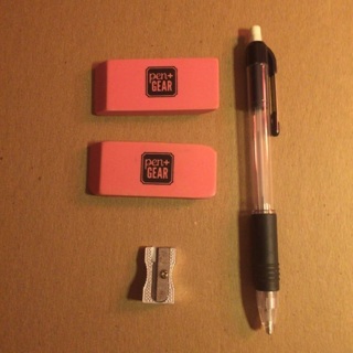 Office Supply Lot | 4 ITEMS (2 erasers,pencil & sharpener)