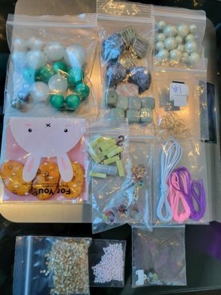 LOT OF 18 Types of Beading and Jewelry Supplies- gemstones, wood, chips, etc.