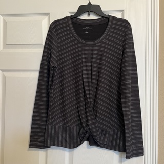 Women's Black White Striped Long Sleeve Knit Top - Size L