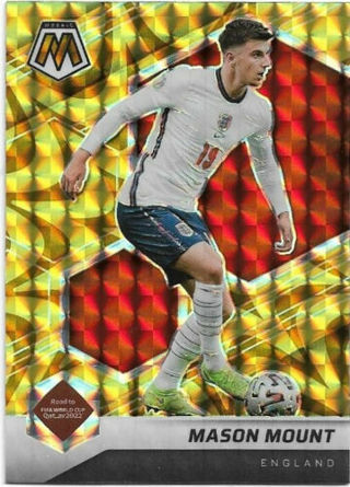 2021-22 MOSAIC FIFA MASON MOUNT ROAD TO THE WORLD CUP REACTIVE GOLD PRIZM REFRACTOR CARD