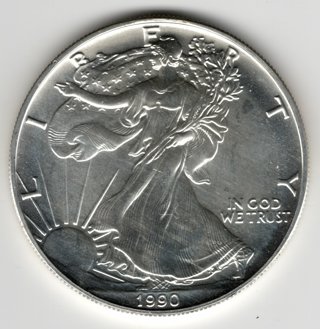 1990 Silver Walking Liberty American Silver Dollar 1 troy ounce .999 Fine Silver