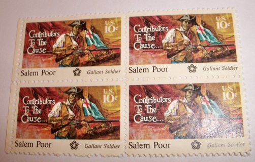 Scott #1560, Salem Poor, Pane of 4 Useable 10¢ US Postage Stamps