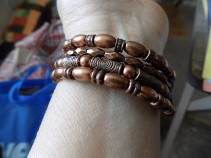 Multi layer copper beads coil bracelet oval, tube & round beads