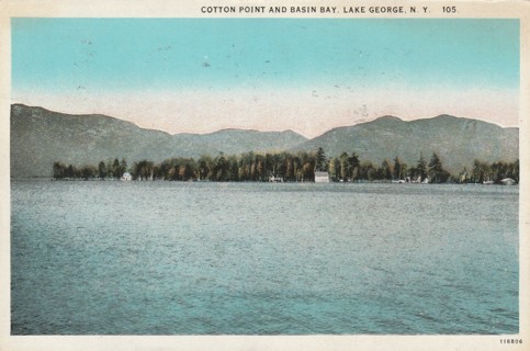 Vintage Used Postcard: b: 1930 Cotton Point & Basin, Lake George, NY