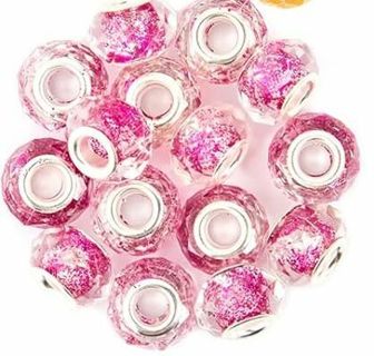 10pc European Pink Large Hole Beads (please read description)
