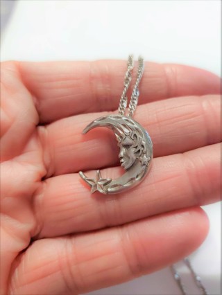 Sterling Man in the Moon Star Extra Long Necklace