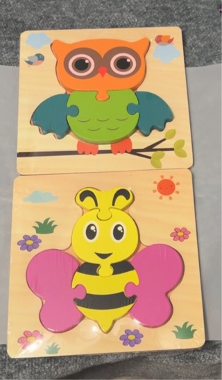 New: Two Wooden, Colorful, Five- Piece, Toddler Animal Puzzles 