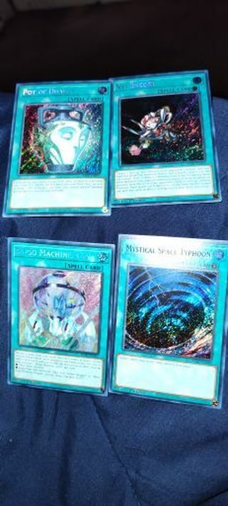 4 Mint condition Secret Rare Holo Yugioh Spell Cards