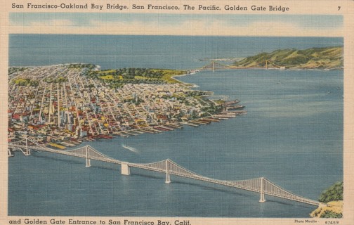 Vintage Used Postcard: L: 1943 San Francisco-Oakland Bay Bridge, San Francisco, CA