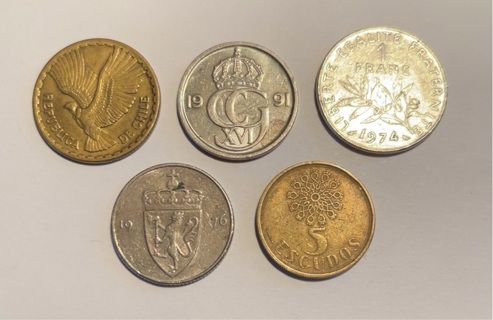 5 Different Vintage Quarter Sized Foreign Coins