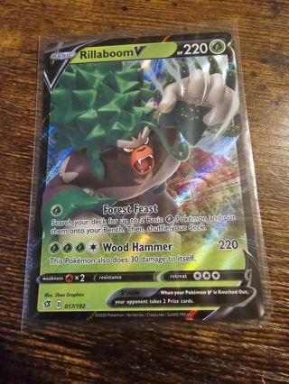 Pokemon Rillaboom V 017/192 holo rare card