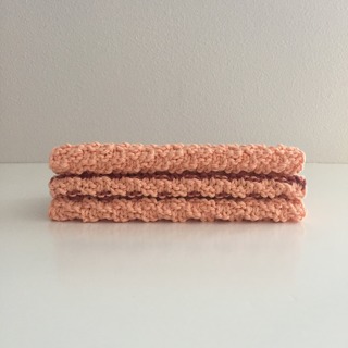 Set of 3 cotton knit washcloths - peach and rose kitchen dishcloths GIN gets 2 sets