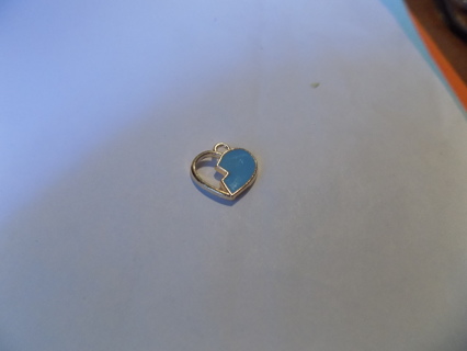 Goldtone blue cloissoinned heart charm 1/2 blue 1/2 hollow