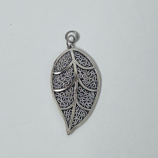 Silver Filigree Leaf Pendant Charm 