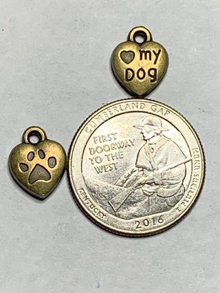 LOVE MY DOG HEART CHARMS~#7~BRONZE~SET OF 2 CHARMS~FREE SHIPPING!