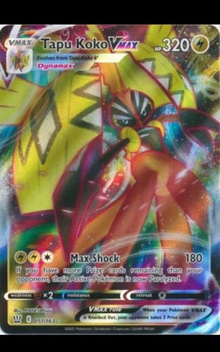 NM Ultra Rare Tapu Koko VMAX Textured Full Art Pokemon card TCG SWSH