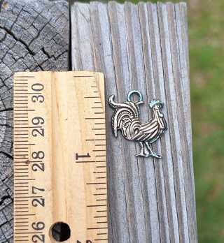 CHICKEN Charm With PATINA ONE SIDED Silvertone   Scrapbooking  Pen Pal  Card Making Jewerly Crafting