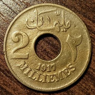 1917 Egypt 2 Milliemes Full bold date!