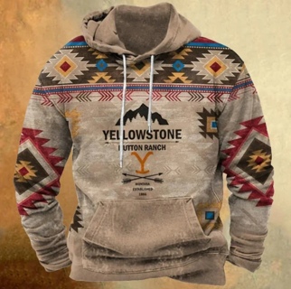 2 Autumn Men's Hoodie Long Sleeve Sweatshirt Vintage Yellowstone