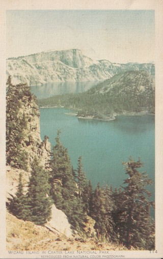 Vintage Used Postcard: 193? Wizard Island in Crater Lake, OR