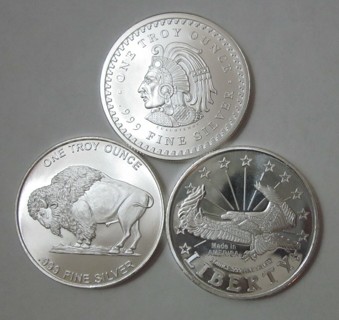 (Set of 3)  .999 Fine Silver Rounds 1 Troy oz . each