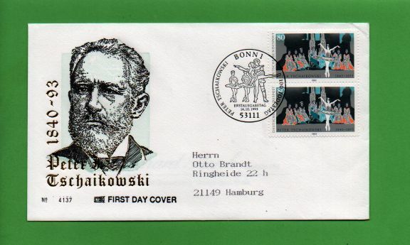 FREE: Germany FDC Peter Tschaikowski 1ooth deathday