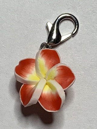 ORANGE/RED FRANGAPANI CHARM WITH LOBSTER CLASP~#3~FREE SHIPPING!