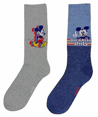 New Disney Mens or Womens 2 Pair Of MICKEY MOUSE Crew SOCKS Says ‘GOOD VIBES ONLY Sz 6 1/2-12’
